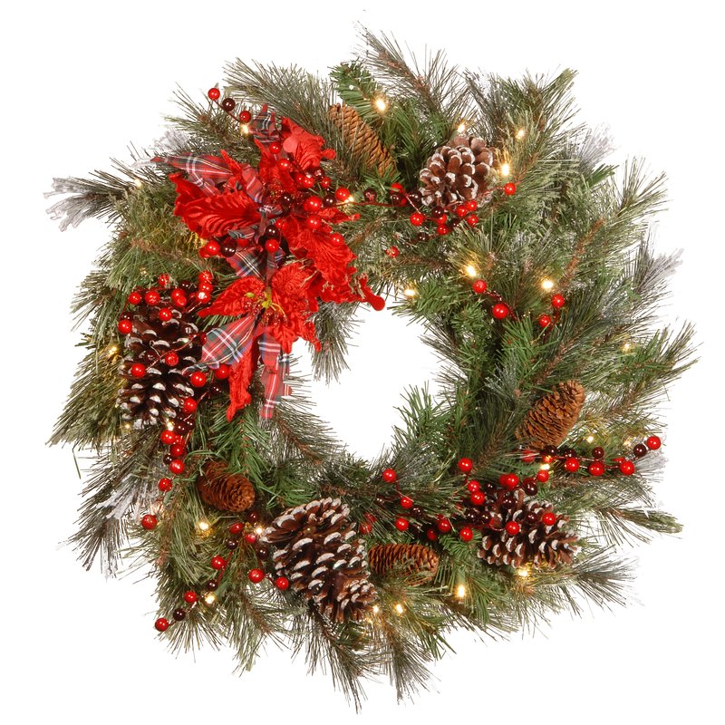 Tartan Plaid Wreath with 50 White LED Lights